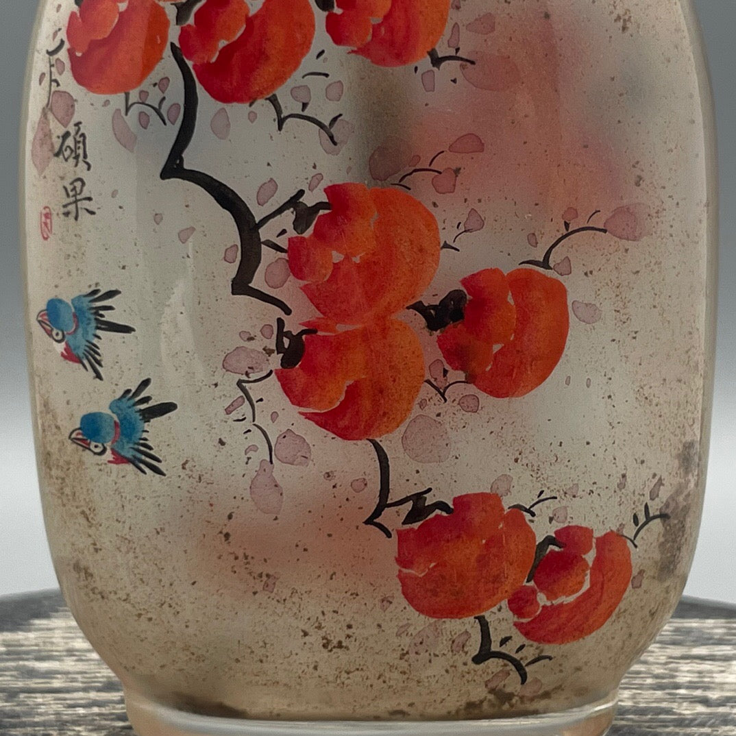 Chinese antique old glass handmade painting [Everything goes smoothly] Inner painting of snuff bottle