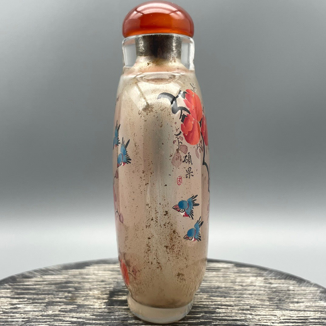 Chinese antique old glass handmade painting [Everything goes smoothly] Inner painting of snuff bottle