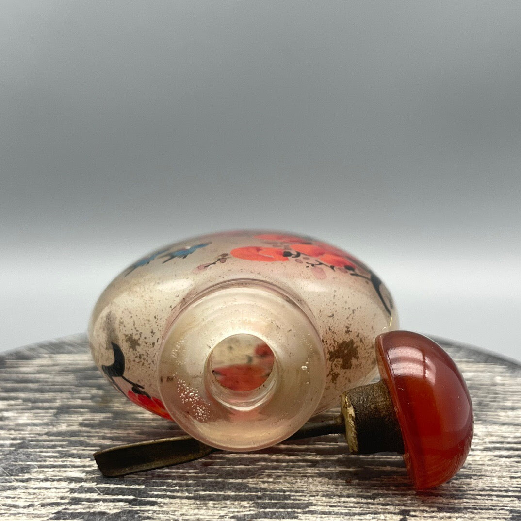 Chinese antique old glass handmade painting [Everything goes smoothly] Inner painting of snuff bottle