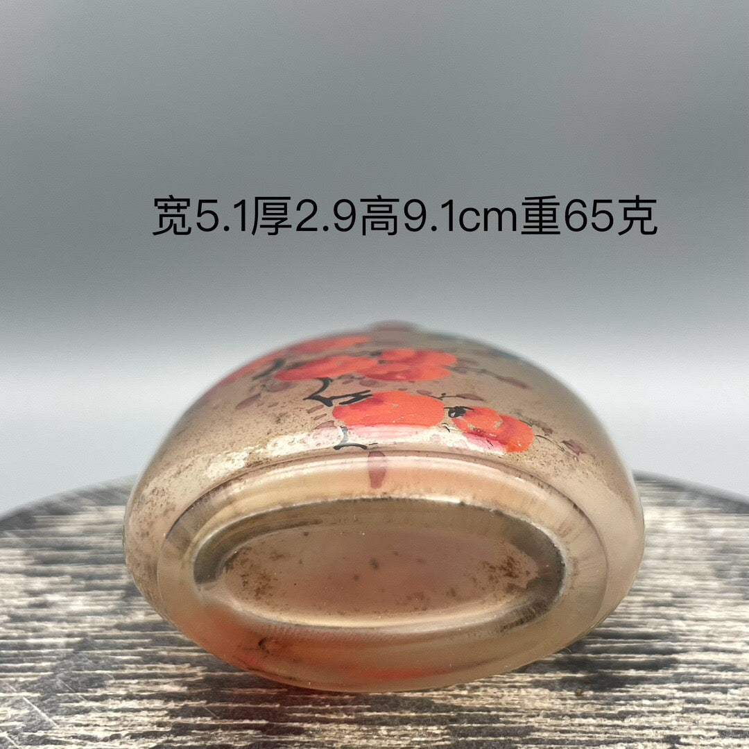 Chinese antique old glass handmade painting [Everything goes smoothly] Inner painting of snuff bottle