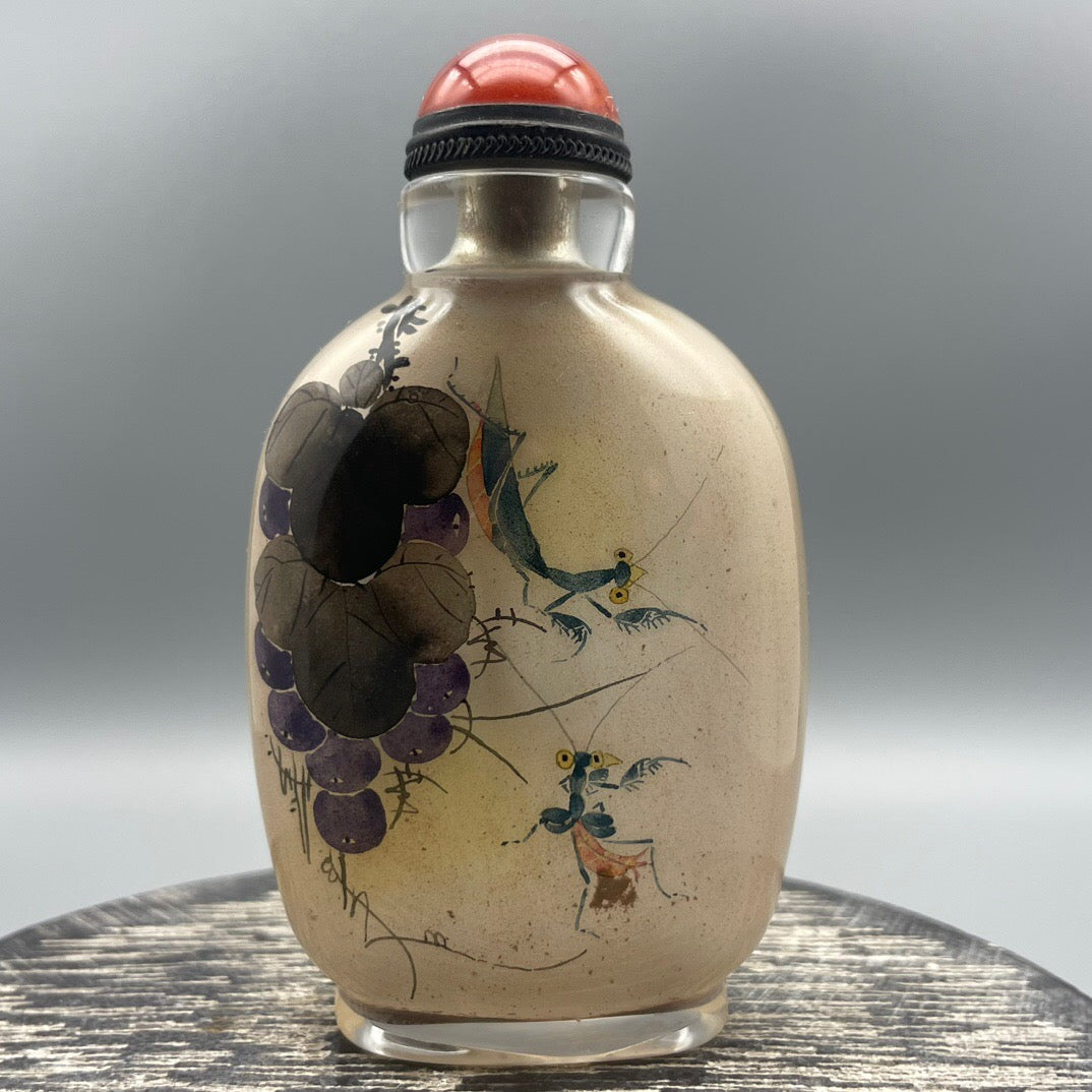 Chinese antique old glass handmade painting [Autumn Fun Picture] Inner painting of snuff bottle
