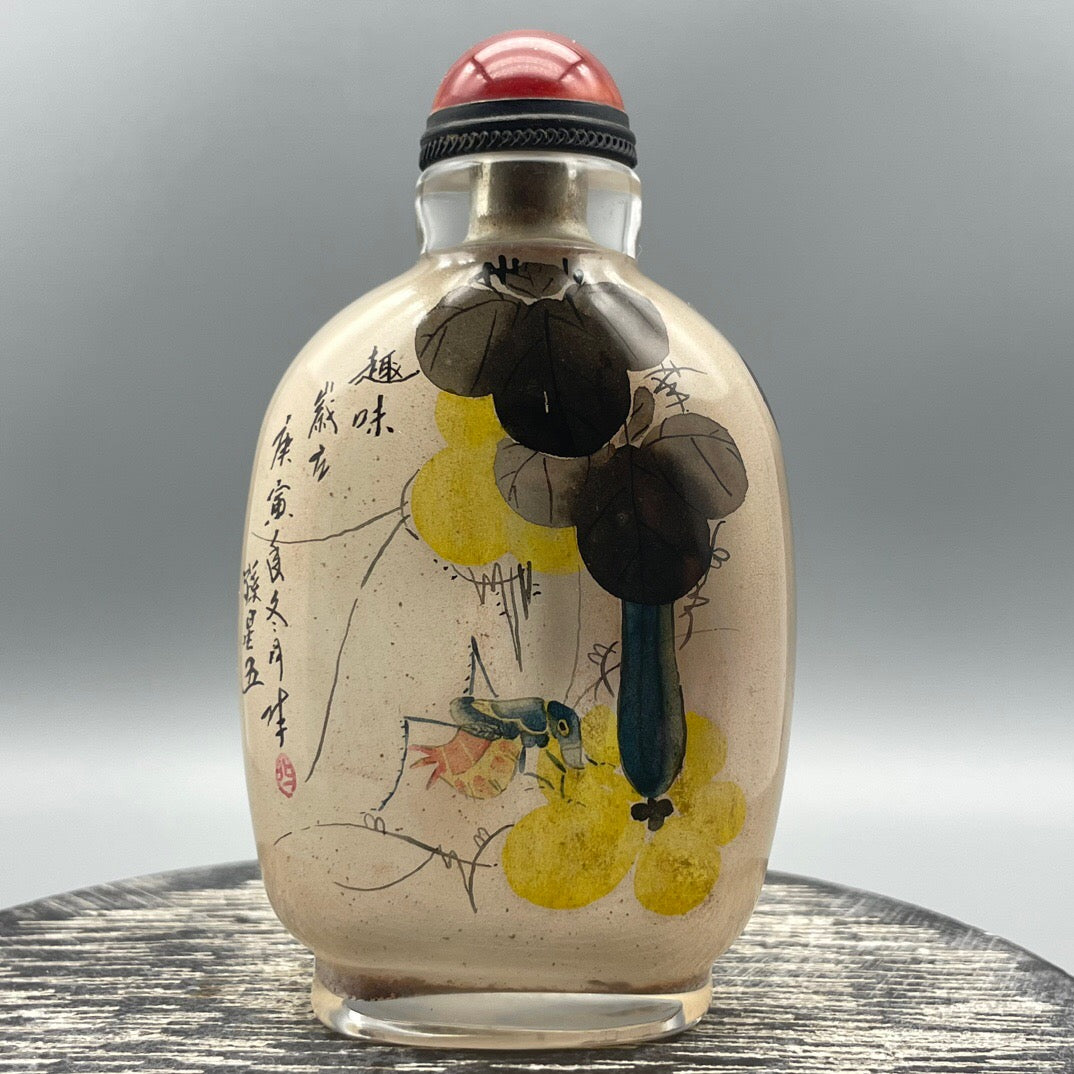 Chinese antique old glass handmade painting [Autumn Fun Picture] Inner painting of snuff bottle