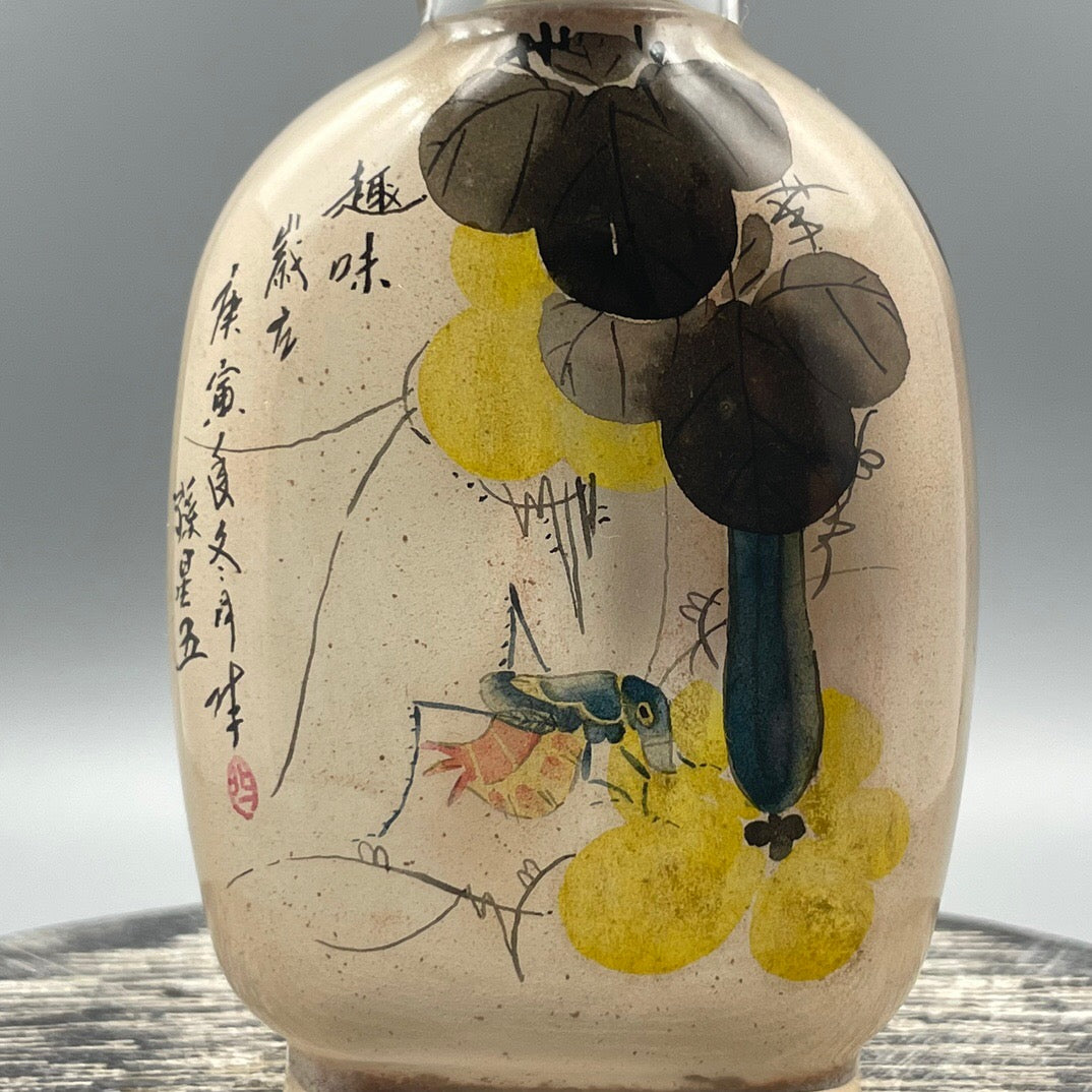 Chinese antique old glass handmade painting [Autumn Fun Picture] Inner painting of snuff bottle