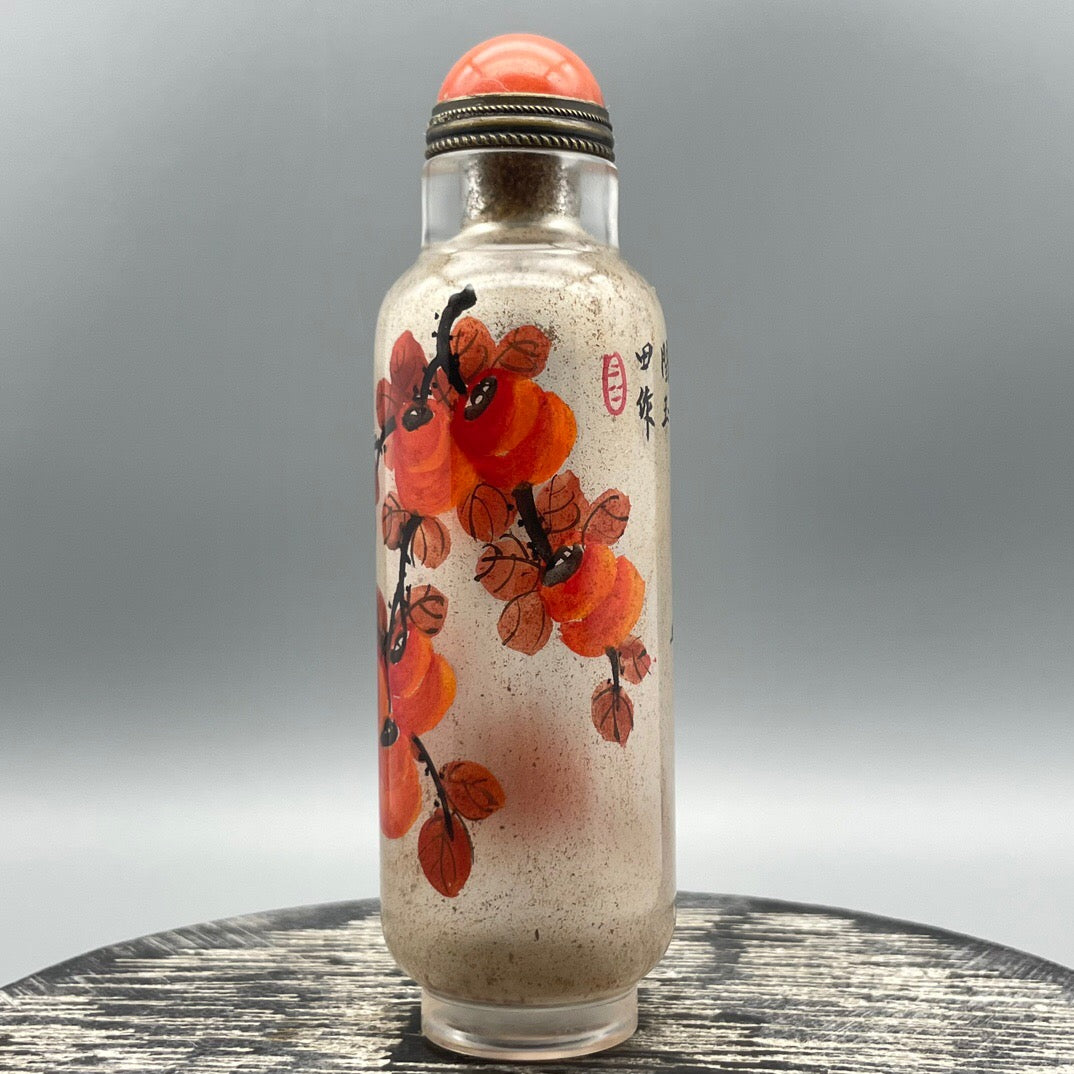 Chinese antique old glass handmade painting [Everything goes smoothly] Inner painting of snuff bottle