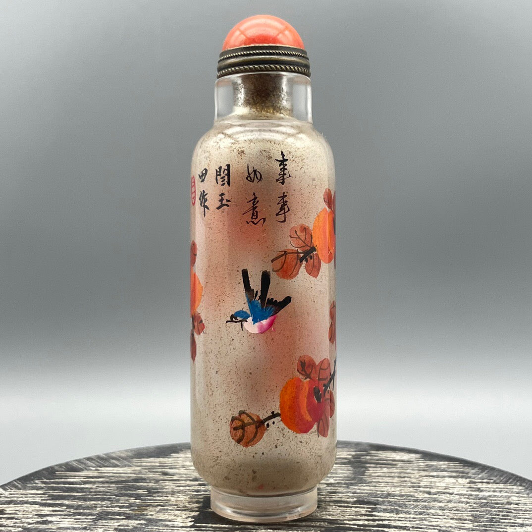 Chinese antique old glass handmade painting [Everything goes smoothly] Inner painting of snuff bottle