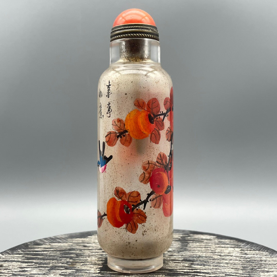 Chinese antique old glass handmade painting [Everything goes smoothly] Inner painting of snuff bottle