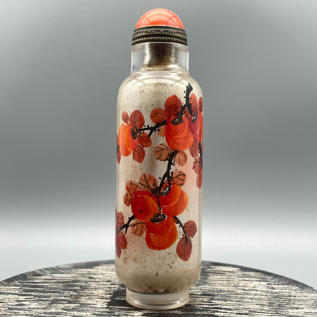 Chinese antique old glass handmade painting [Everything goes smoothly] Inner painting of snuff bottle