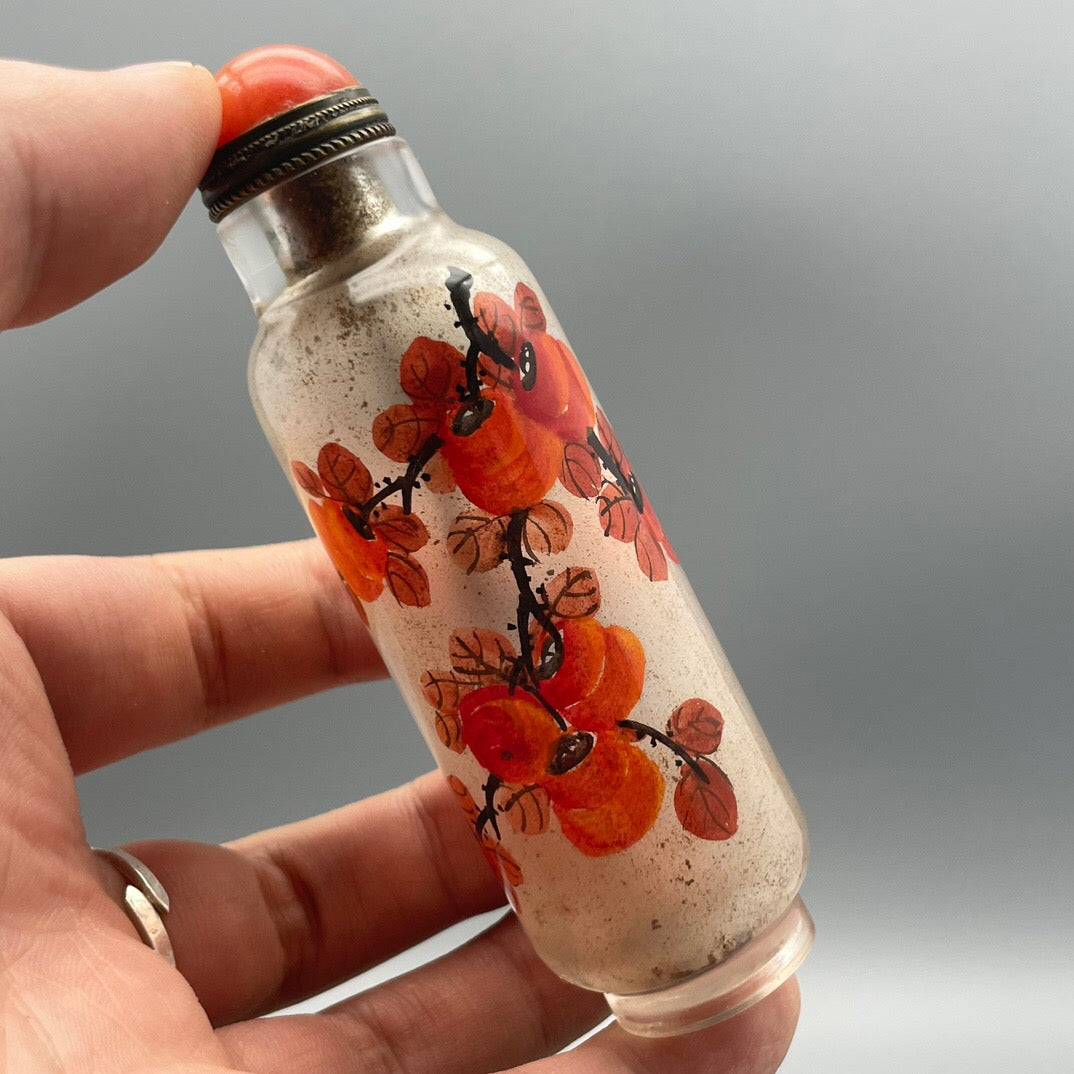 Chinese antique old glass handmade painting [Everything goes smoothly] Inner painting of snuff bottle