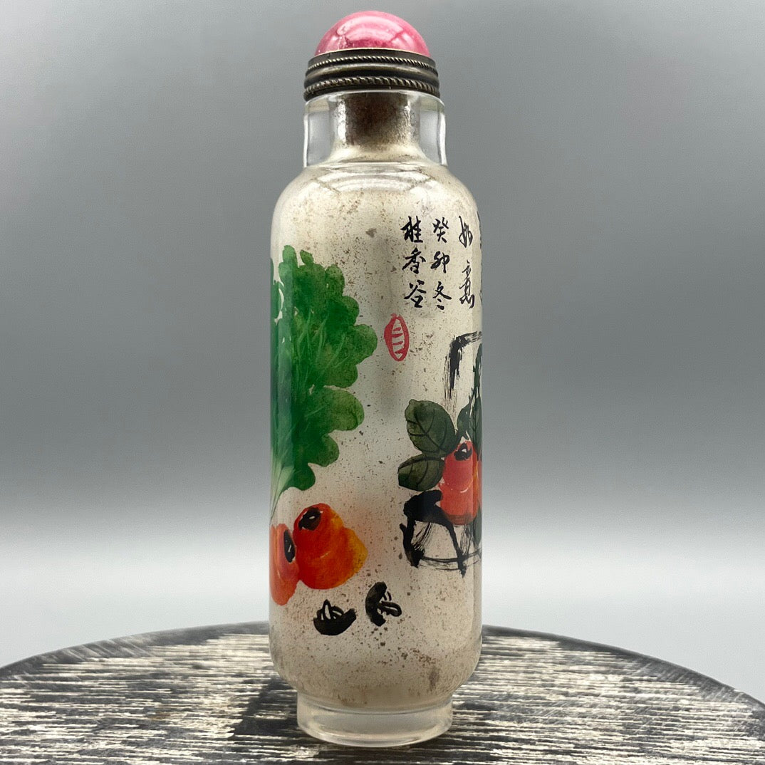 Chinese antique old glass handmade painting [Hundred Treasures Picture] Inner painting of snuff bottle