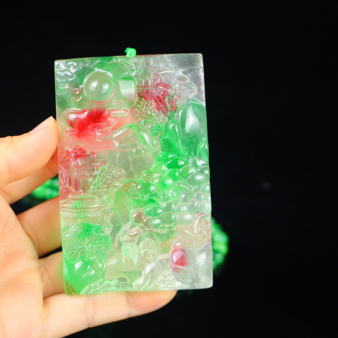 Chinese Antique Perfect High Ice Precision Carving [Landscape Brand]