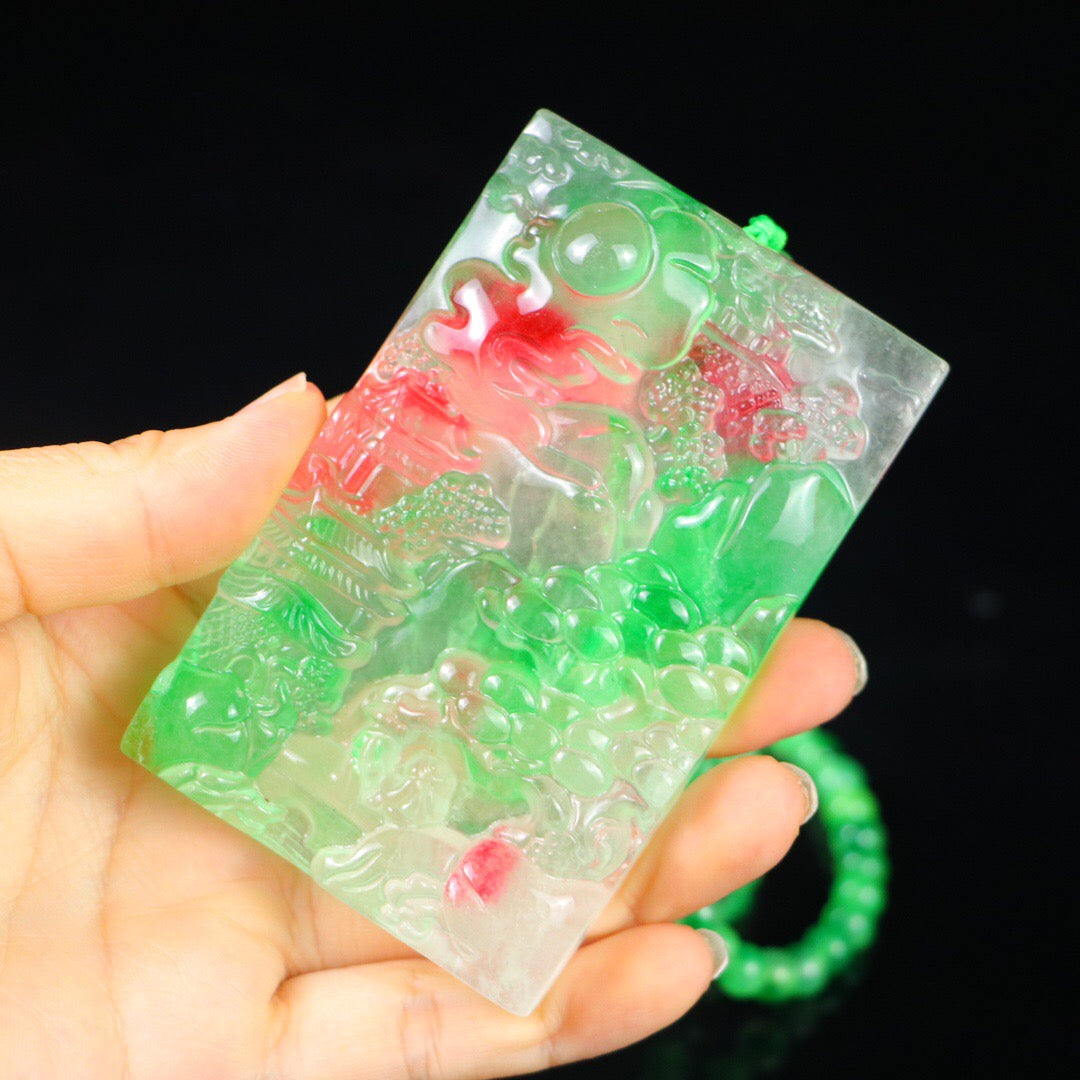 Chinese Antique Perfect High Ice Precision Carving [Landscape Brand]