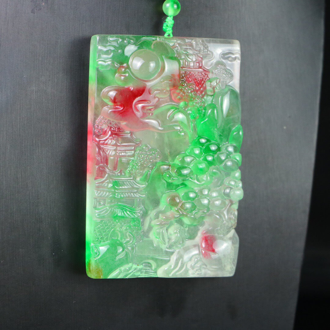 Chinese Antique Perfect High Ice Precision Carving [Landscape Brand]