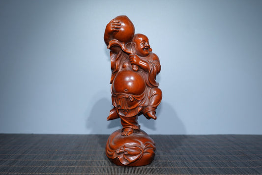 Collect boxwood carved Maitreya Buddha ornaments