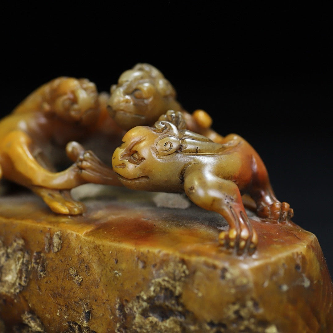 Chinese Antique Shoushan Shiyuan Stone Chihu Button Seal