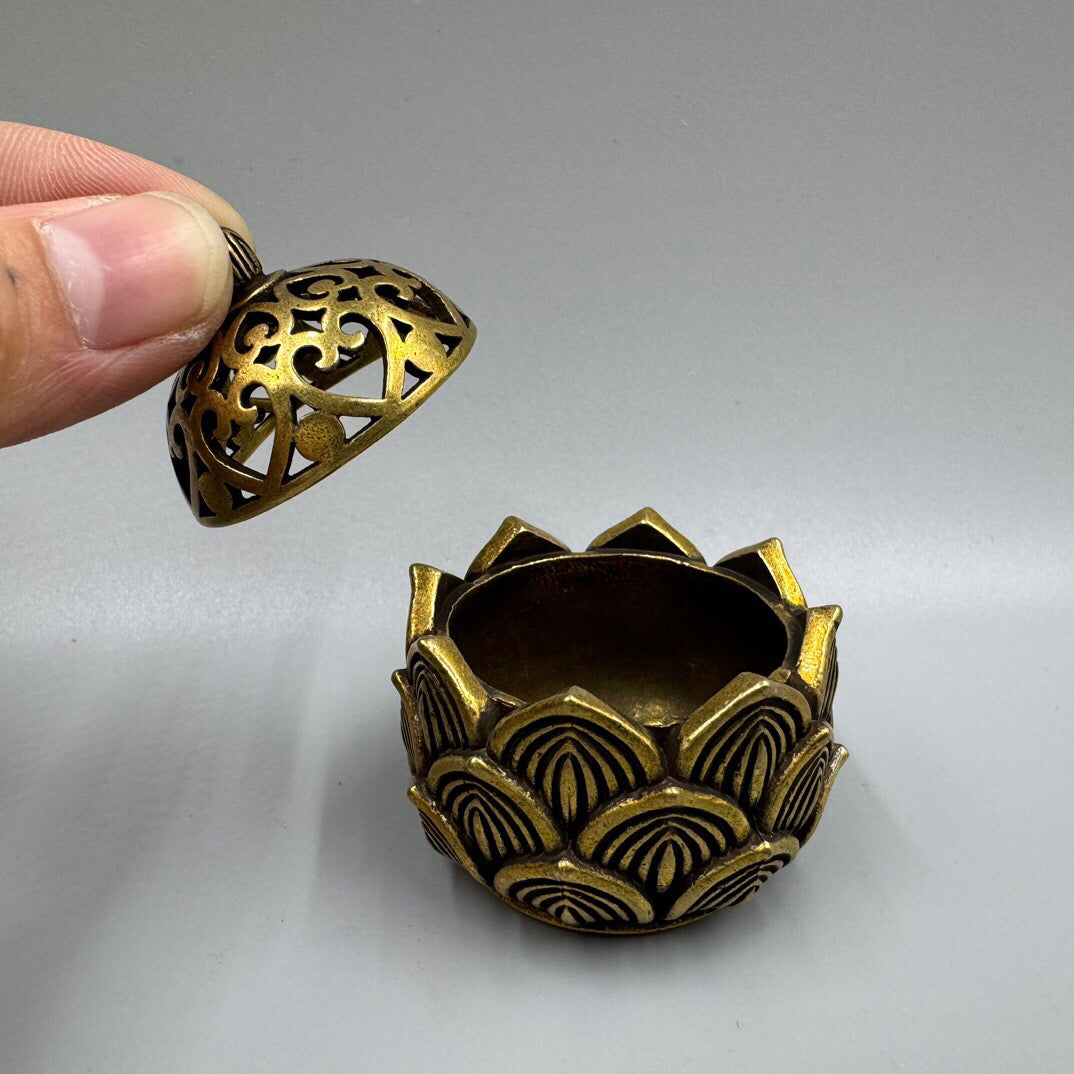 Chinese antique lotus copper incense burner