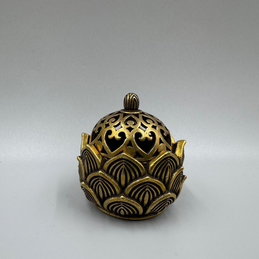 Chinese antique lotus copper incense burner