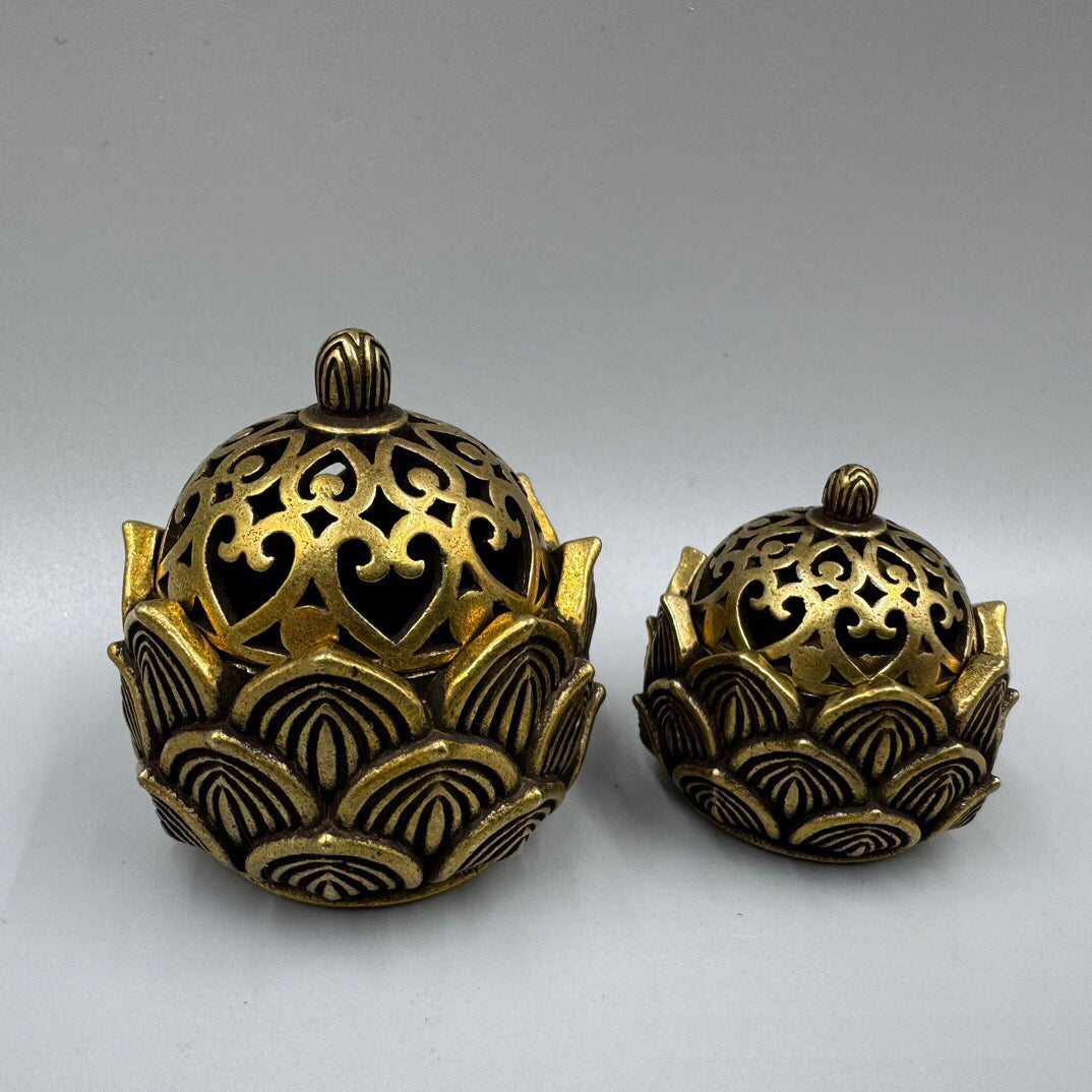 Chinese antique lotus copper incense burner