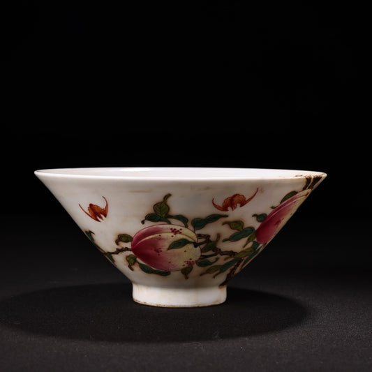Chinese antique hand-painted pink longevity peach ceramic bowl