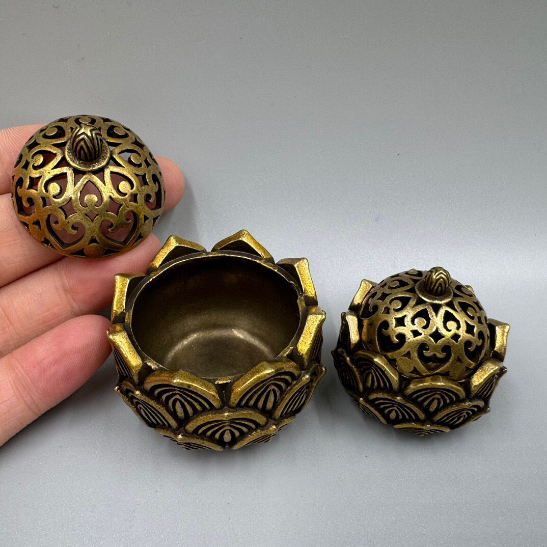 Chinese antique lotus copper incense burner