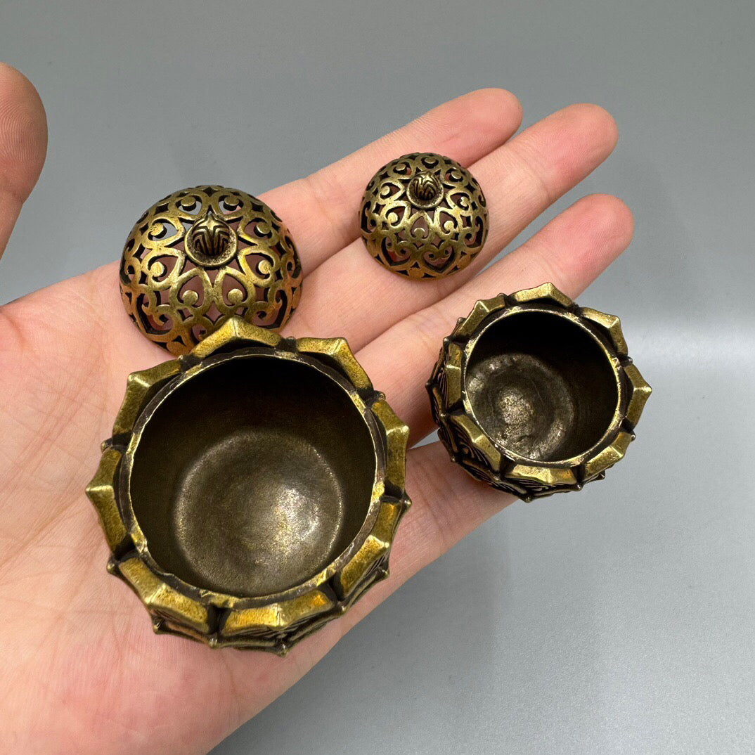 Chinese antique lotus copper incense burner