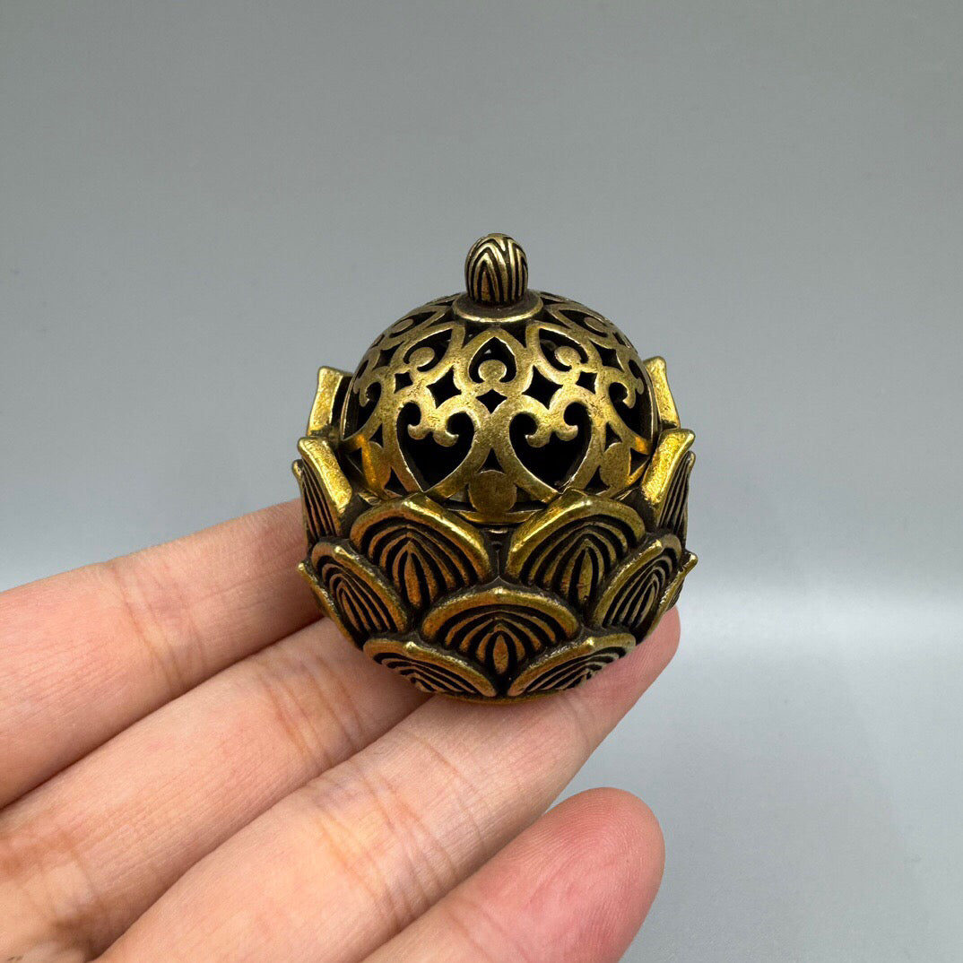 Chinese antique lotus copper incense burner