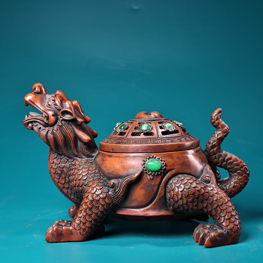 Precious Chinese Antique, Pure Copper, All Copper, High Relief Carving, Eight Trigrams, Dragon Tortoise, Incense Incense Burner, Exquisite Craft, Exquisite Style, and Exorcism in Villages and Villages