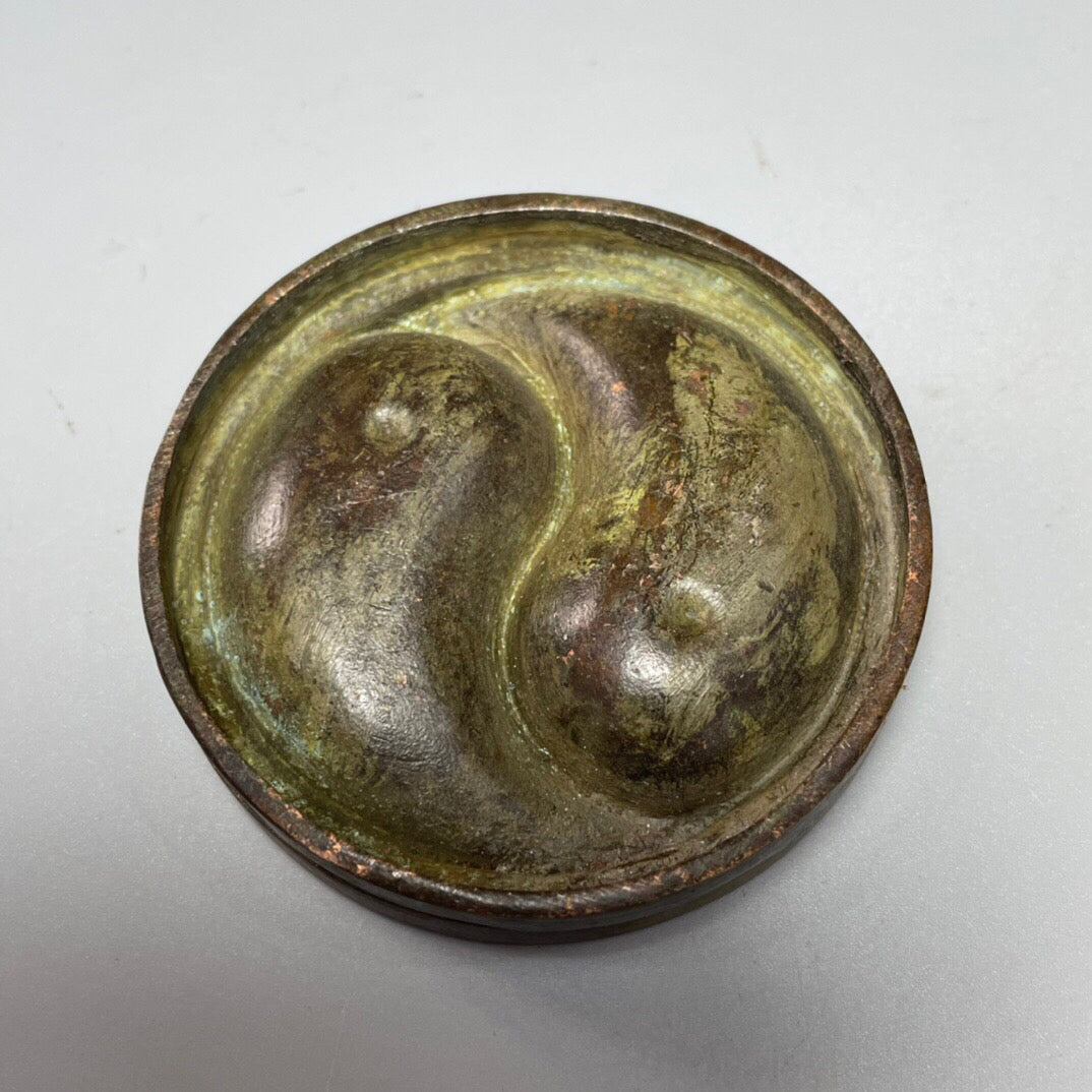 Chinese Antique Pure Copper Dragon Ball Bagua Ink Box