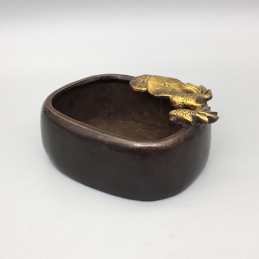 Chinese Antique Pure Copper Pisces Square Pen Wash