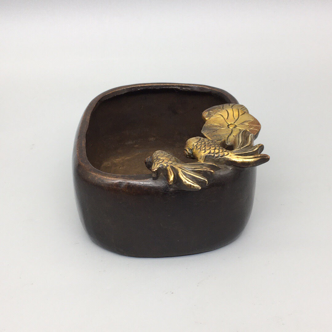 Chinese Antique Pure Copper Pisces Square Pen Wash