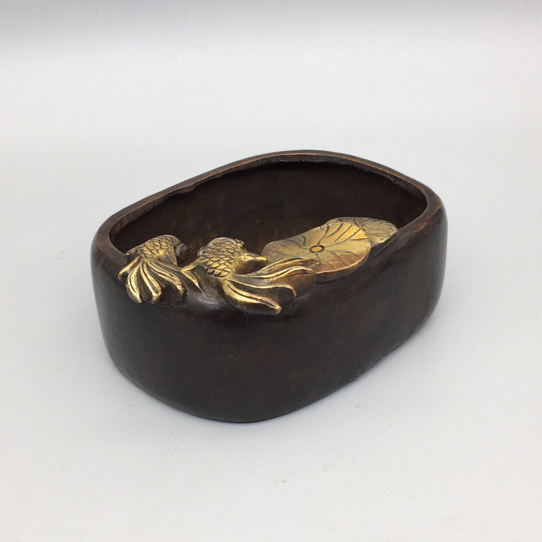 Chinese Antique Pure Copper Pisces Square Pen Wash