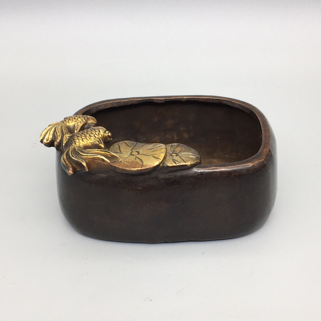 Chinese Antique Pure Copper Pisces Square Pen Wash