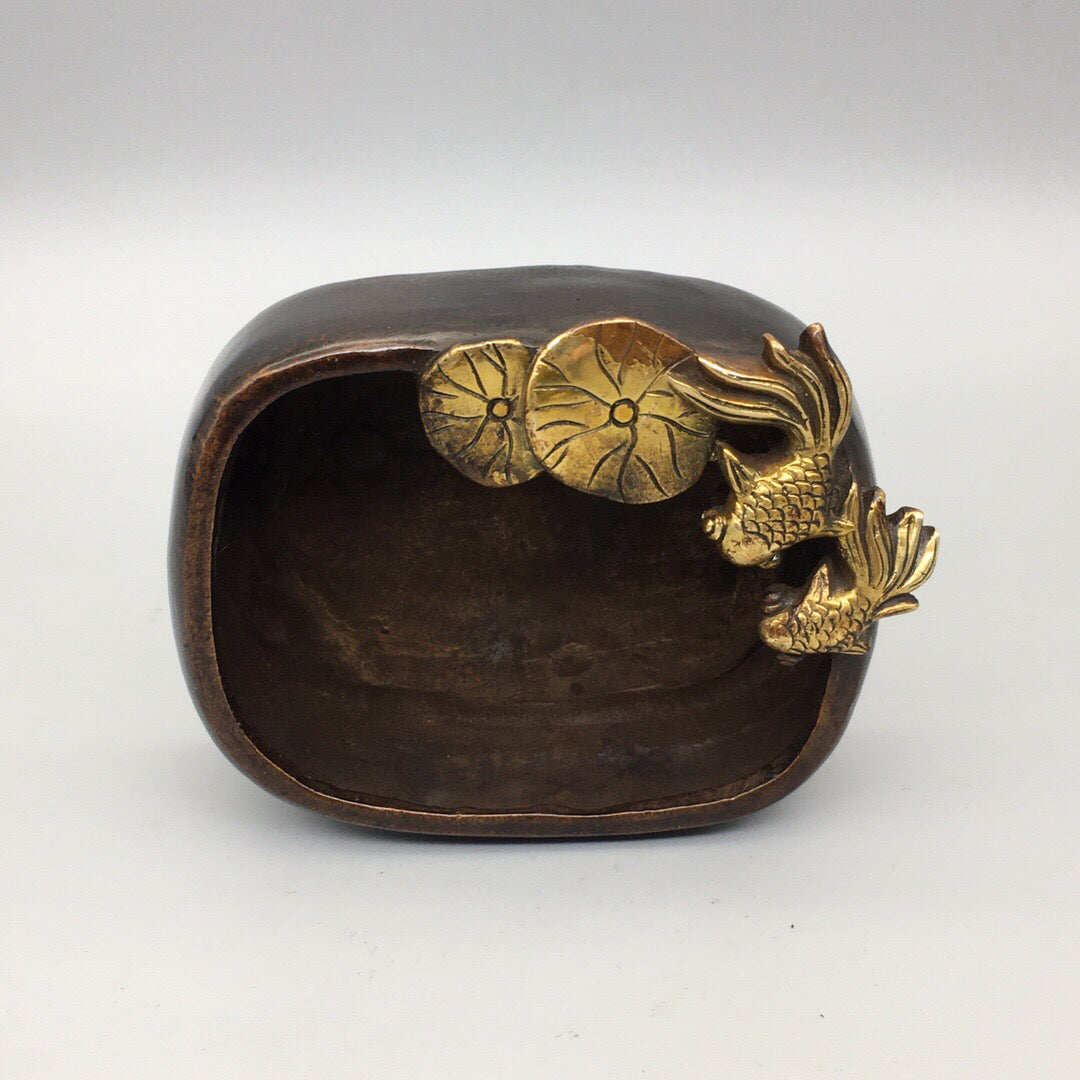 Chinese Antique Pure Copper Pisces Square Pen Wash