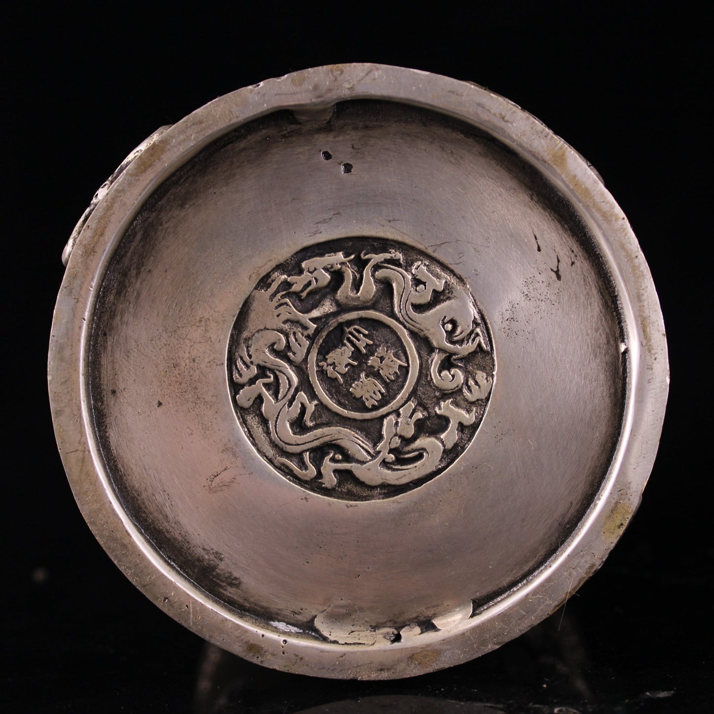 Chinese antique pure copper gilded silver inlaid gemstone lucky character pen holder