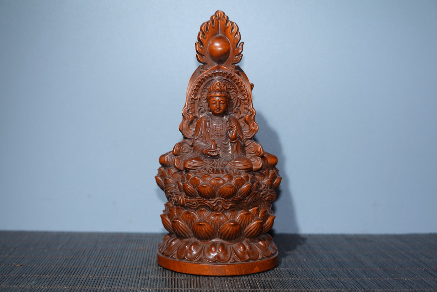 Huangyang wood carving with three Buddha statues, furniture decorations, collectibles, gifts