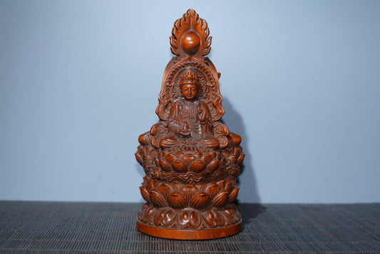 Huangyang wood carving with three Buddha statues, furniture decorations, collectibles, gifts