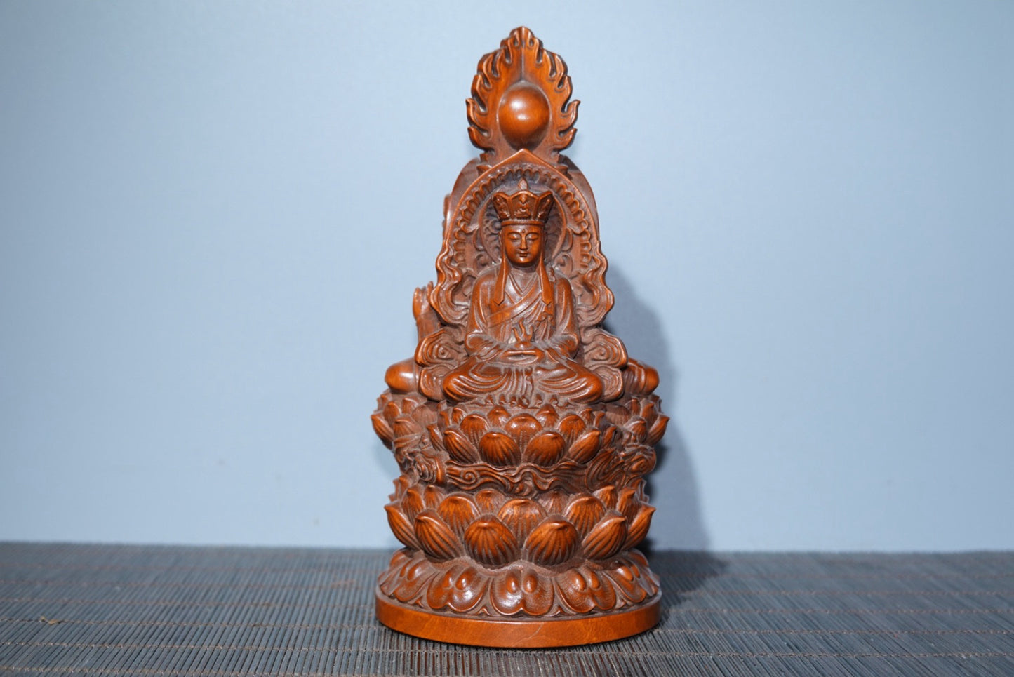 Huangyang wood carving with three Buddha statues, furniture decorations, collectibles, gifts