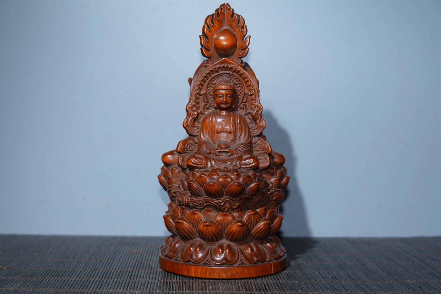 Huangyang wood carving with three Buddha statues, furniture decorations, collectibles, gifts