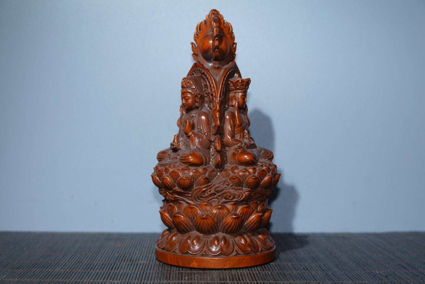 Huangyang wood carving with three Buddha statues, furniture decorations, collectibles, gifts