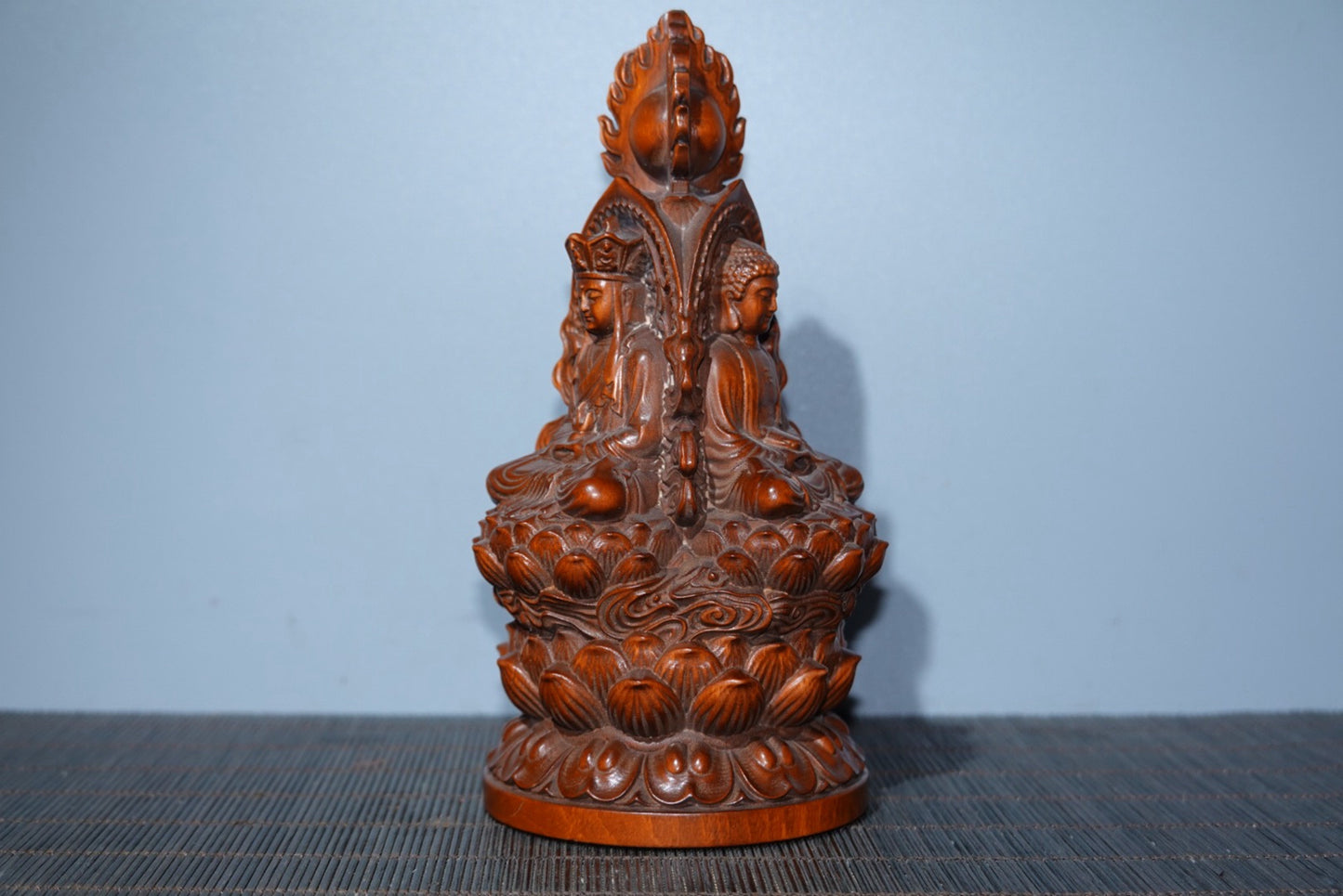 Huangyang wood carving with three Buddha statues, furniture decorations, collectibles, gifts