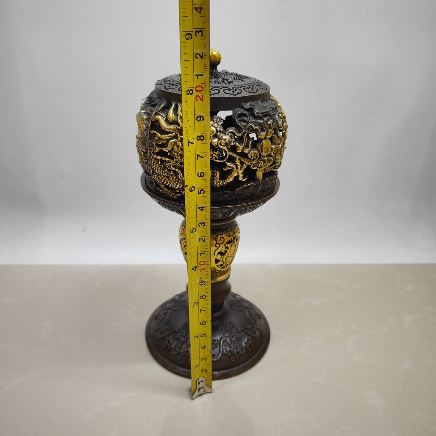 Chinese antique pure copper double dragon lantern furnace