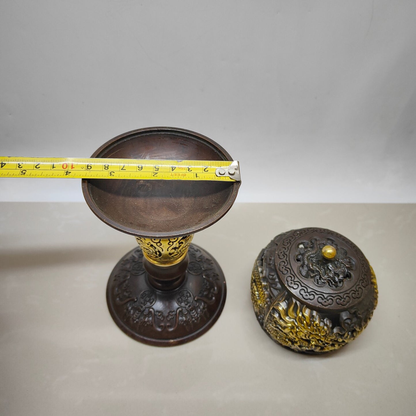 Chinese antique pure copper double dragon lantern furnace