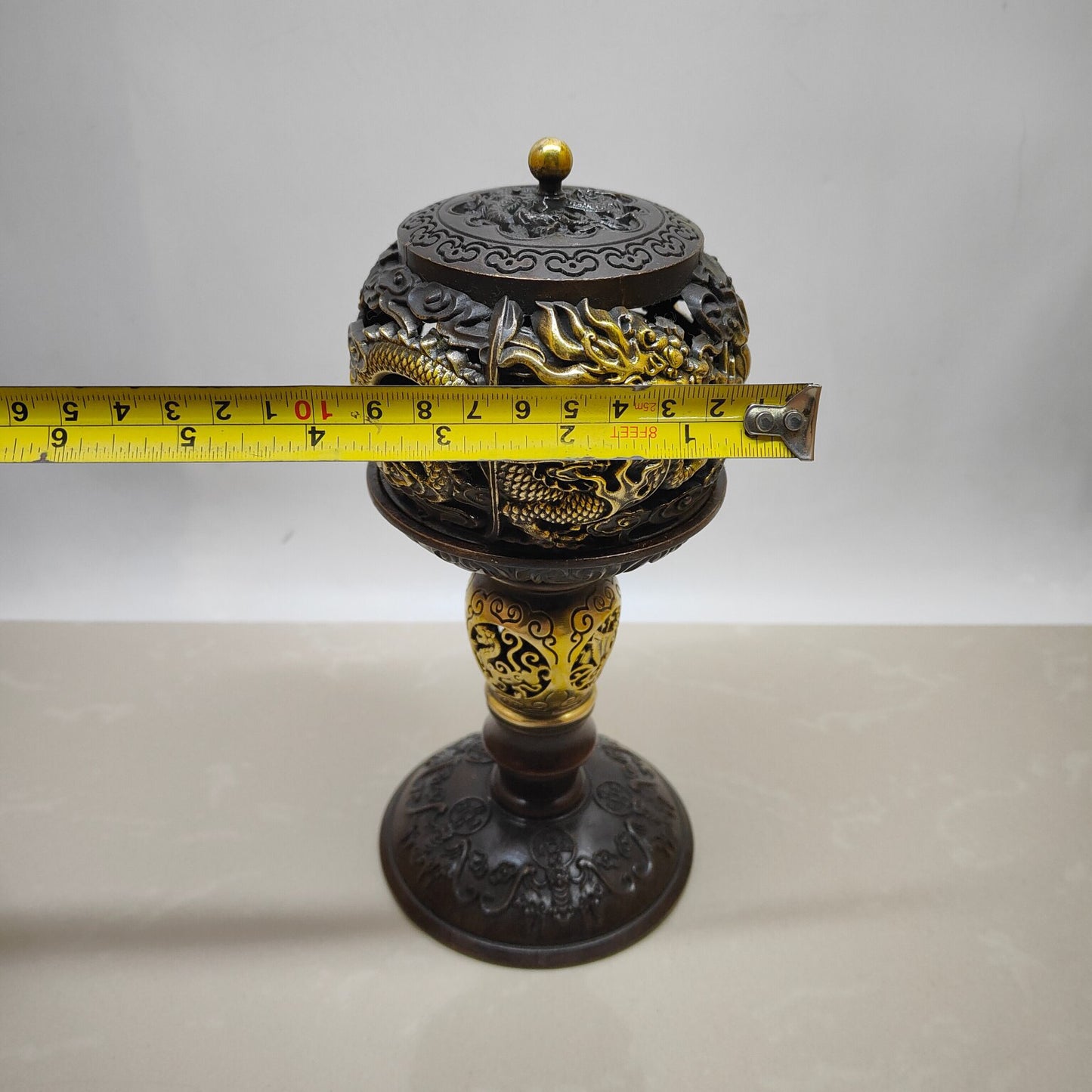 Chinese antique pure copper double dragon lantern furnace