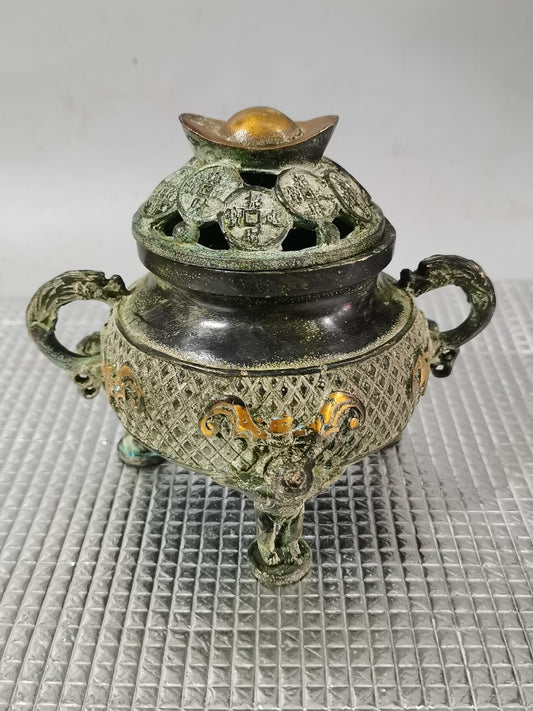 Chinese antique pure copper attracts wealth and treasures, incense burner incense
