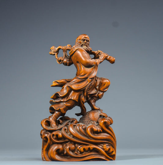 Treasured boxwood carving with reeds crossing the river, Damo