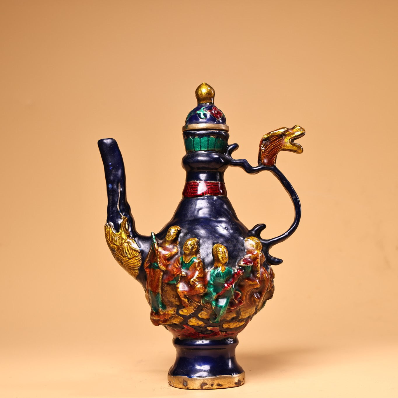 A Chinese antique pure copper Cloisonne Eight Immortals wine pot