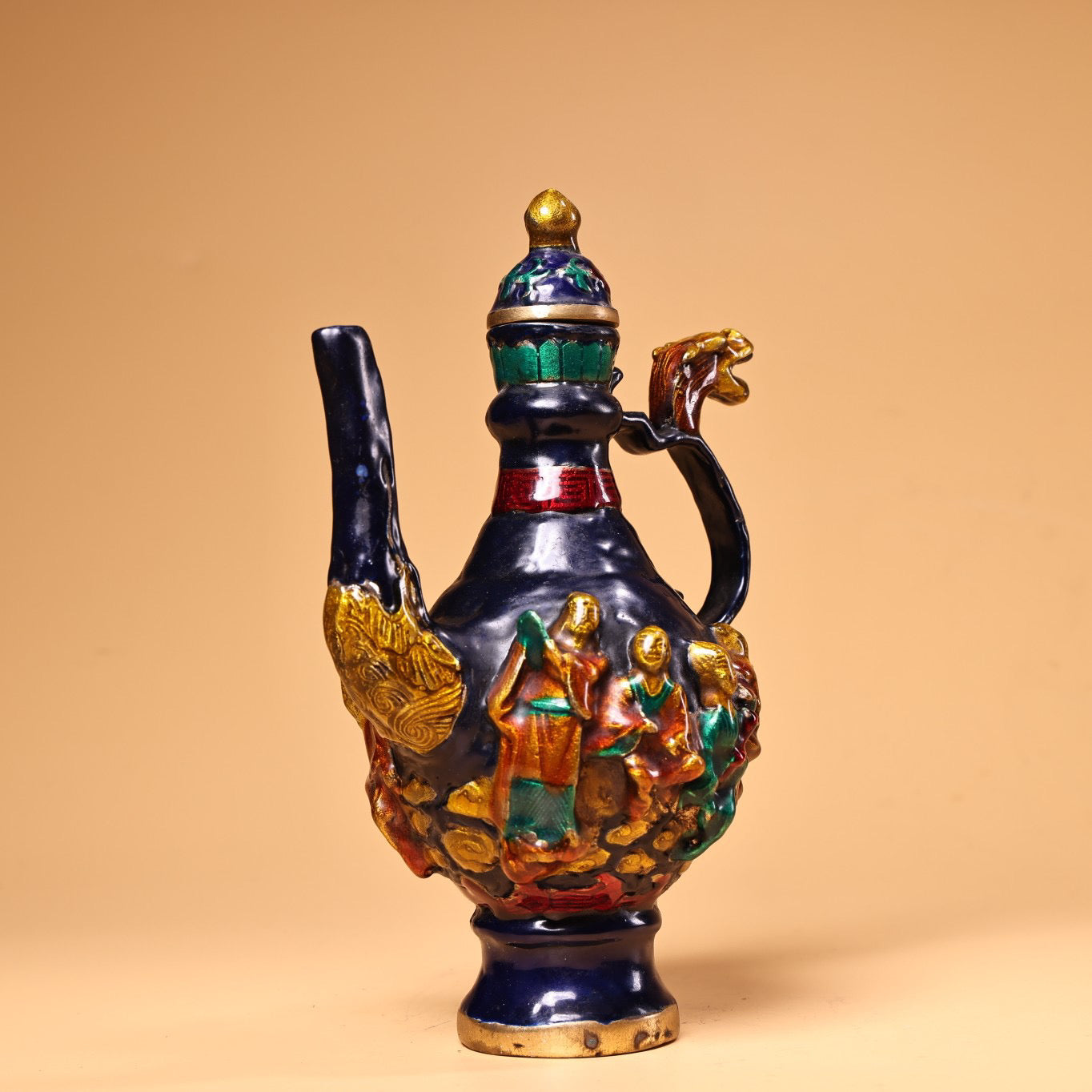 A Chinese antique pure copper Cloisonne Eight Immortals wine pot