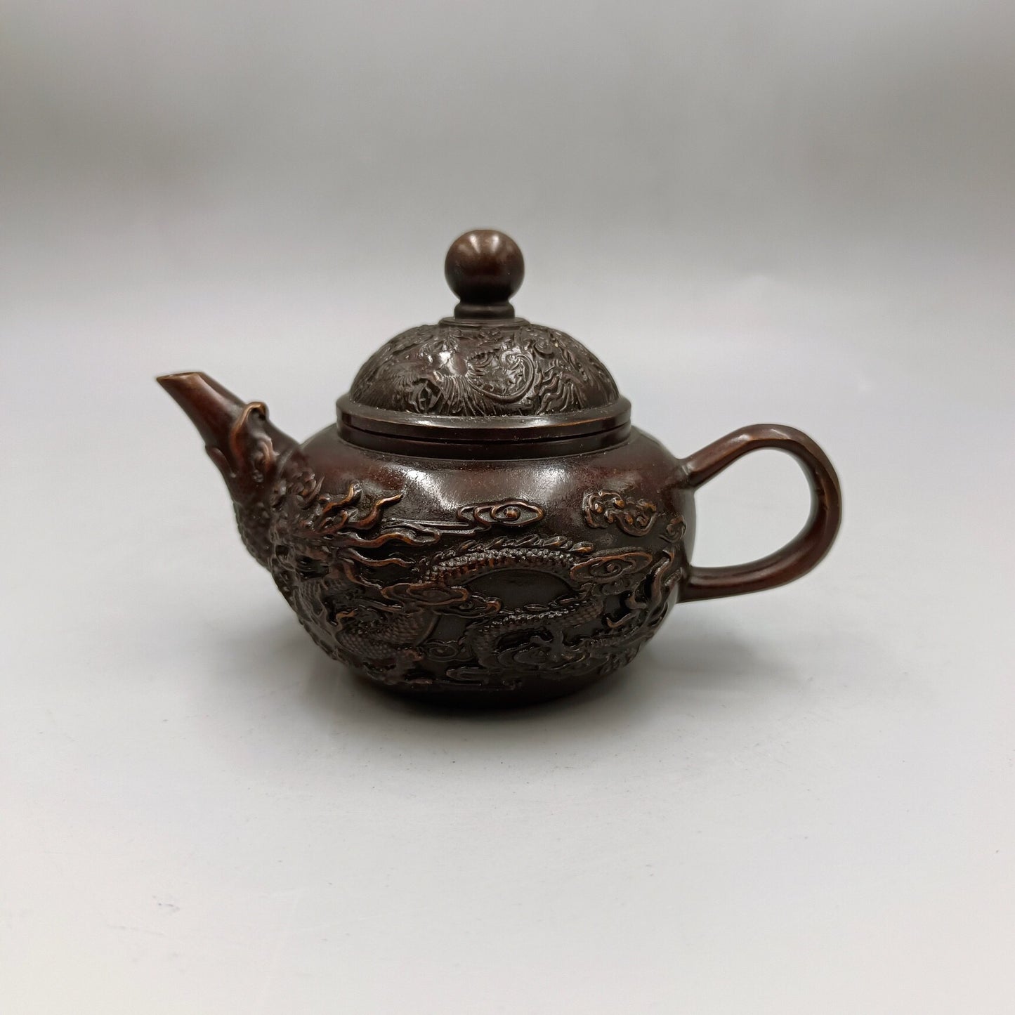 Chinese Antique Pure Copper Dragon and Phoenix Auspicious Copper Wine Pot Small Handle Pot