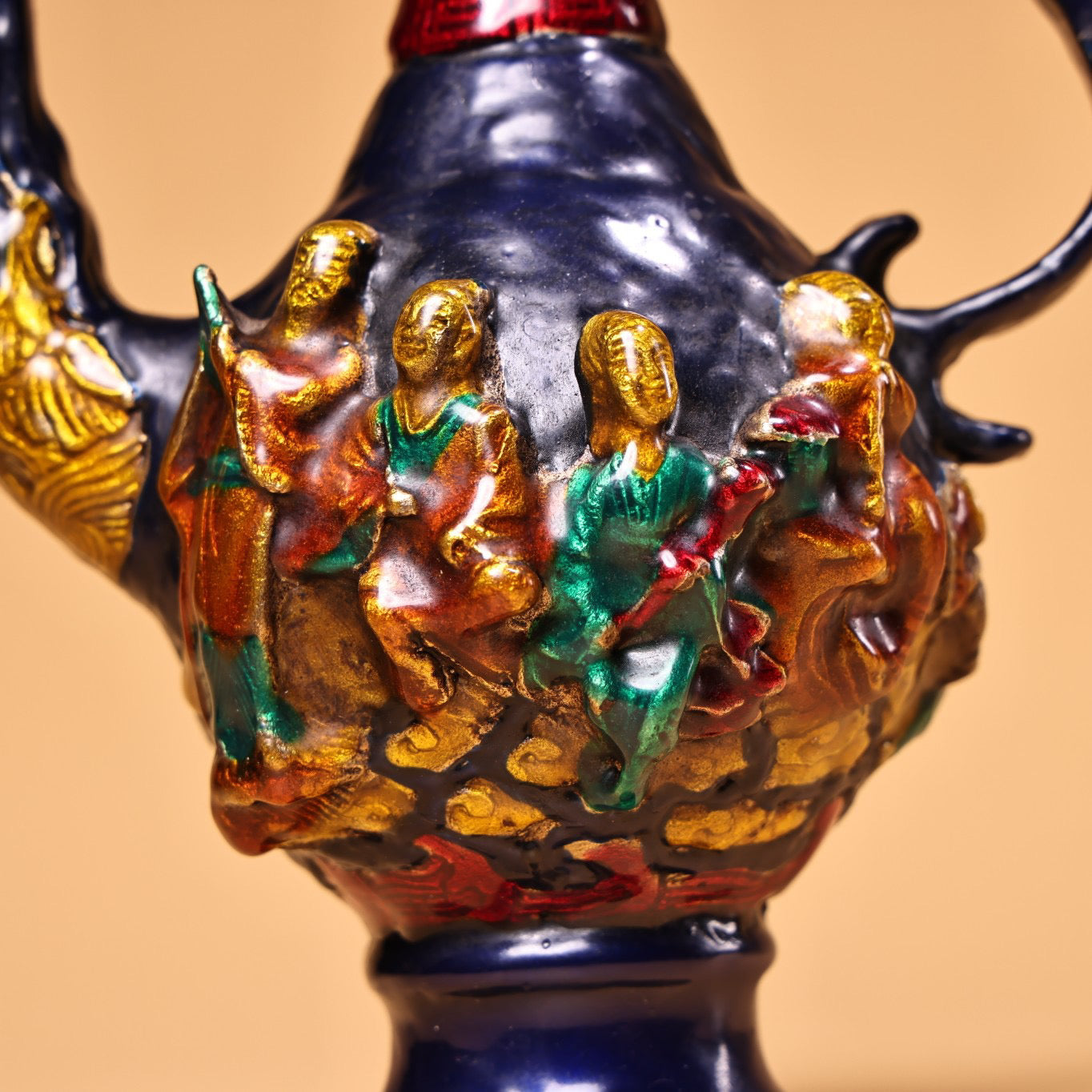 A Chinese antique pure copper Cloisonne Eight Immortals wine pot