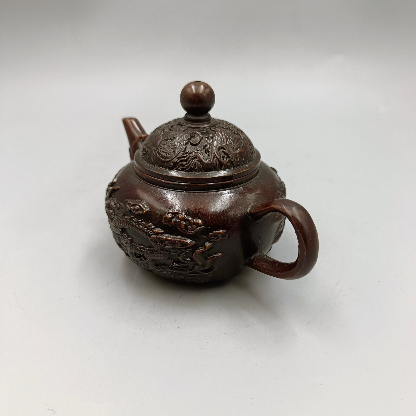 Chinese Antique Pure Copper Dragon and Phoenix Auspicious Copper Wine Pot Small Handle Pot