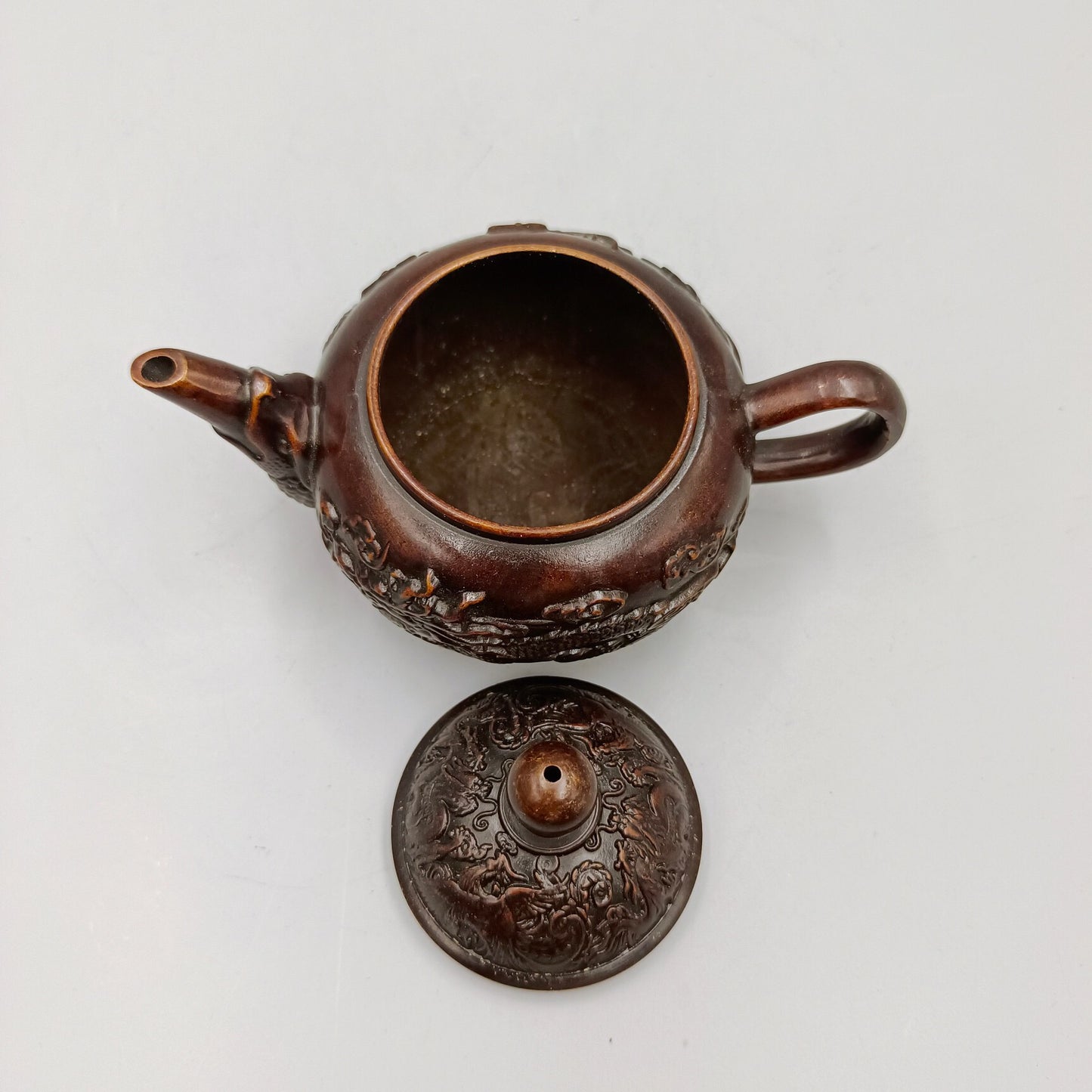 Chinese Antique Pure Copper Dragon and Phoenix Auspicious Copper Wine Pot Small Handle Pot